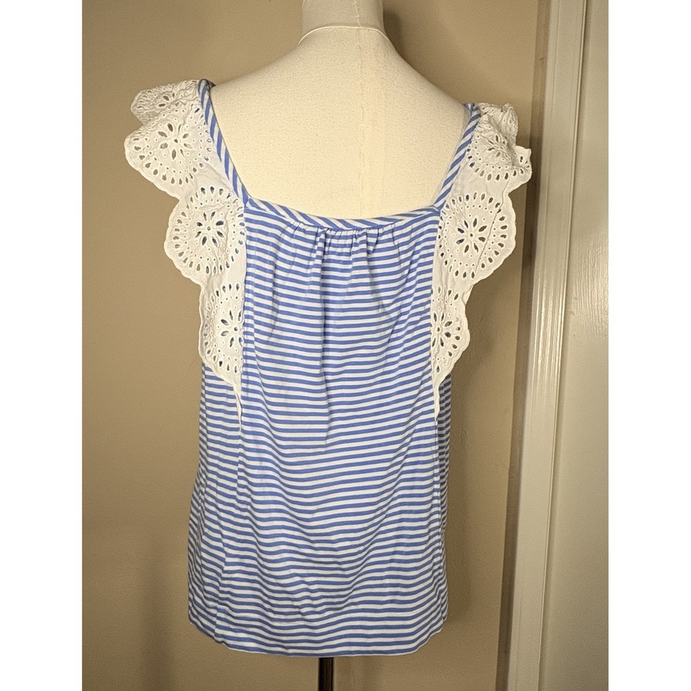 Vineyard Vines Women Small Eyelet Flutter Sleeves Blue & White Striped Top Flowy - Picture 5 of 10